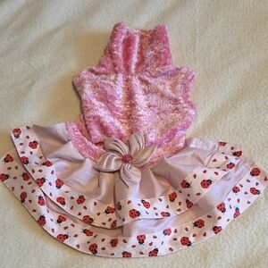 Pink Plush & Ladybug Ruffle Dog Dress